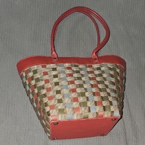 Vintage Longaberger Woven Tote Basket Purse w/ Red Leather Handles – USA Made